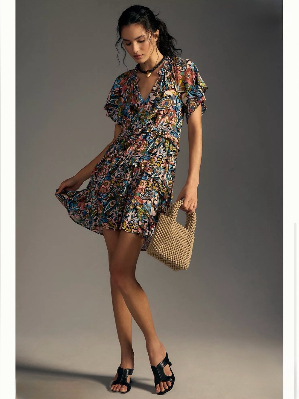 Anthropologie Multicolor Paisley Flutter-Sleeve Mini Dress